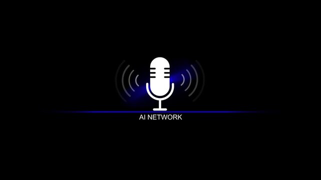 A i network concept with microphone and sound waves on black background ai network artificial intelligence
