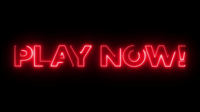 Modern Neon Animated Text PLAY NOW! &ndash; Glowing Red Light Animation for Gaming Streams, Video Marketing, and Call to Action Buttons