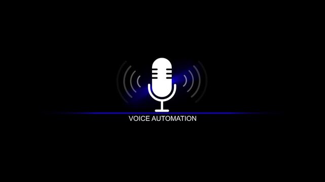 Voice automation technology microphone with sound waves on black background voice assistant