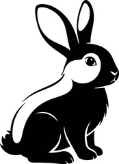 Obraz premium Elegant Rabbit Silhouette - Minimalist Black and White Vector Icon for Animal Branding and Print Design