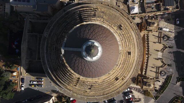 Top-down View Of Rotunda Of Mosta, Roman Catholic Parish Church In Mosta, Malta. Aerial Ascending Shot
