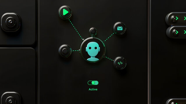 AI Workflow Automation and Artificial Intelligence Software Interface with Digital Nodes and Data Process Management Dashboard for Technology and Coding Solutions 3D Rendering