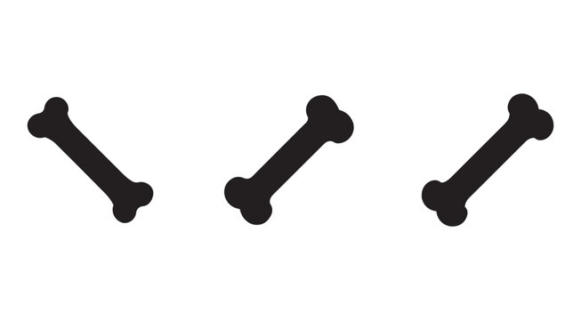 Three black dog bones on white background for pet or animal related concepts  bone icons