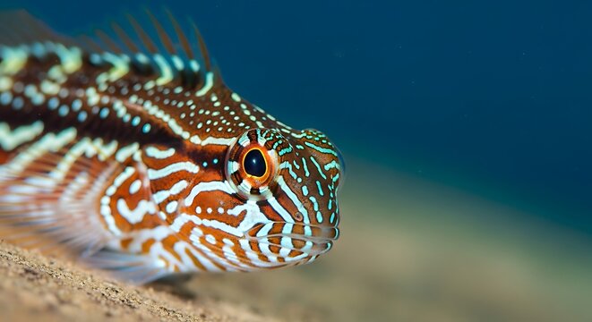 Detailed Macro Shot of a Colorful Reef Fish in the Ocean.