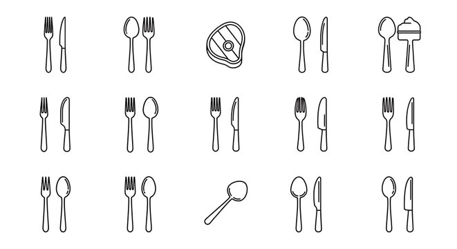 Assorted Utensils Icon Set for Food and Dining Graphics.