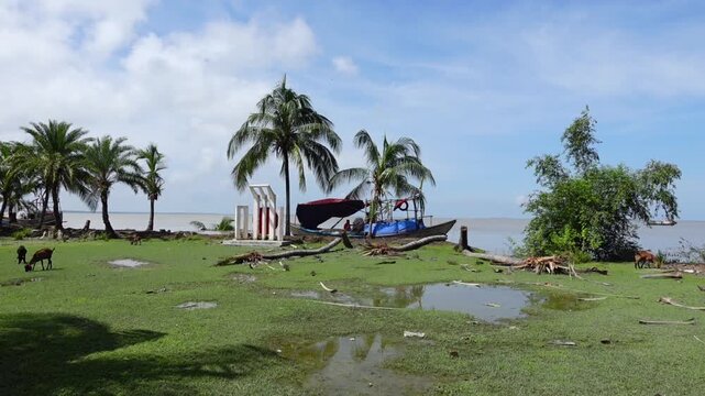 A Shaheed Minar and playground have been hit by widespread river erosion on a remote river bank in Dhalchar, Bhola district.