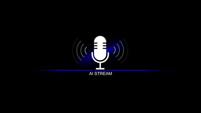 A i stream microphone with sound waves on black background ai stream technology audio