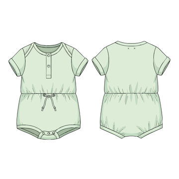 Baby Romper Fashion Flat Sketch Technical Drawing