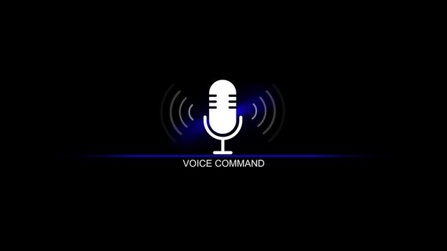 Voice command interface microphone with sound waves on black background voice assistant smart speaker