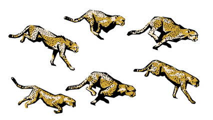 Dynamic running sequence of a cheetah in jagged silhouette vector  © Pens'K