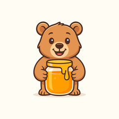 Bear cub with honey pot icon logo flat vector design © kmhbDOes
