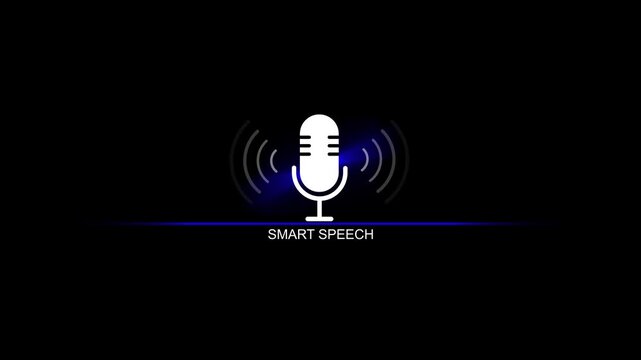 Smart speech microphone with sound waves on black background microphone sound waves voice recognition