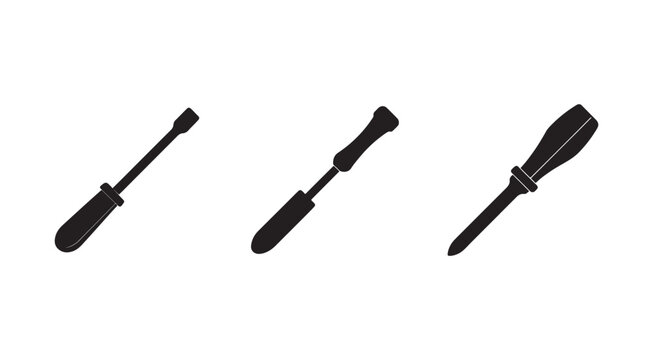 Three black screwdrivers on white background for repair and construction  tool set