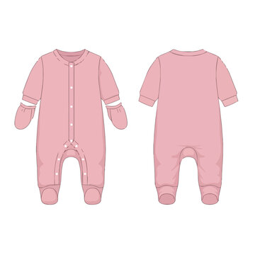 Baby Footed Pajamas Flat Sketch in Pink