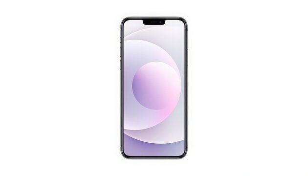 A sleek smartphone with a vibrant purple and pink screen saver displayed on a white background