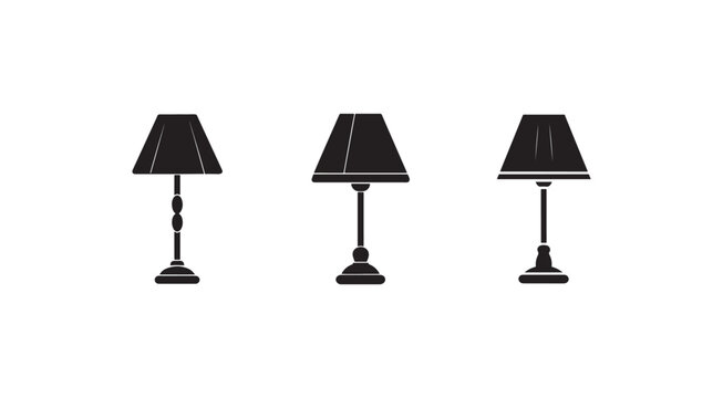 Three black table lamps with different bases and conical shades  simple silhouettes for design