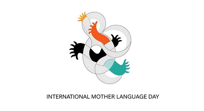 International Mother Language Day Emblem With Multicolor Hands.