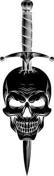 A skull dagger knife tattoo grim reaper military army style design illustration