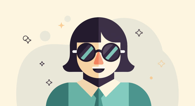 Stylized portrait of a person wearing sunglasses and a teal shirt