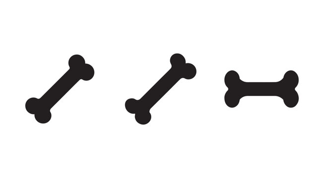 Three dog bones in different orientations on a white background for pet or animal related concepts  simple graphic design elements