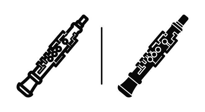 Set of two musical instruments, oboe and clarinet icons, vector illustration