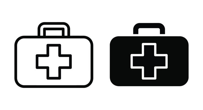 First aid kit icon set, medical bag symbol, vector illustration