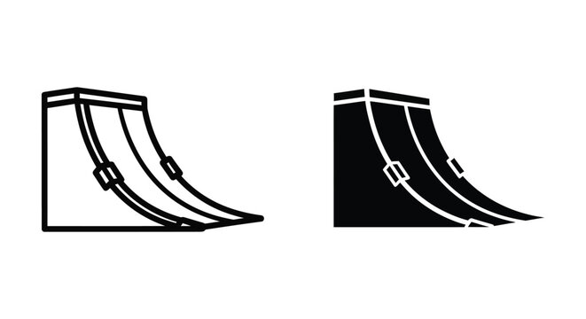 Skate ramp icon set, vector illustration of quarter pipe ramp for skateboarding, bmx, roller skating, extreme sports equipment