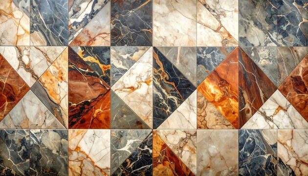 Geometric marble pattern featuring squares and triangles showcasing various colors