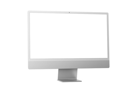 Computer screen display isolated on transparent background. Silver color. Side view of a modern desktop monitor. 3d rendering