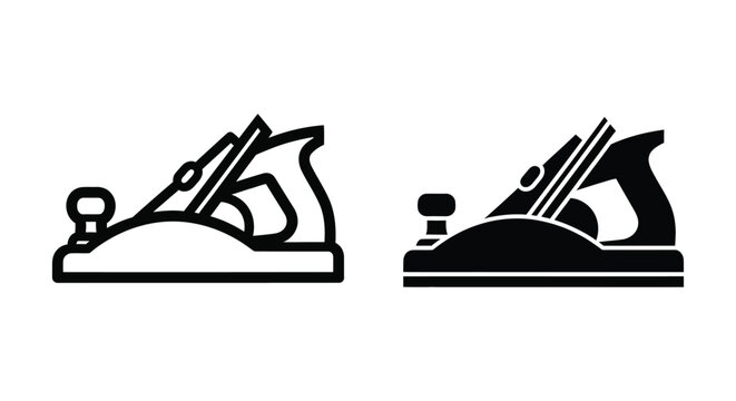 Set of hand plane icons, woodworking tool for smoothing and leveling wood surfaces, vector illustration