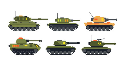Set of Modern Military Tank Vector Illustrations in Flat Design Style for Games and Infographics. © Imroatul mutmainah