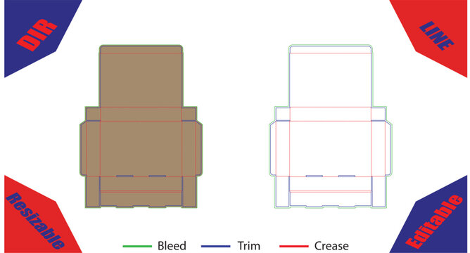 Orange and white cardboard box packaging template with bleed trim and crease lines