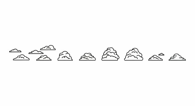 Collection of various stylized cloud outlines scattered on a white background