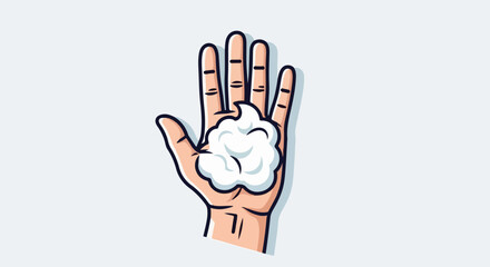 Obraz premium Cartoon hand with white foam on palm, ready for washing