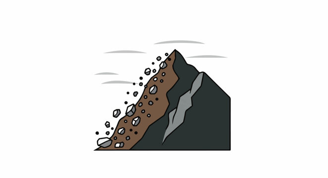Cartoon illustration of a rockslide cascading down a dark mountain peak