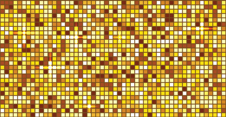 Golden mosaic tile pattern background with shiny pixel grid and abstract square texture for luxury decorative design © Hand Made