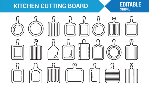 Food preparation icons set with chopping boards and kitchen tools