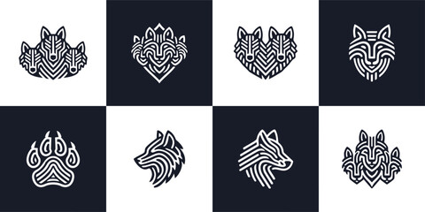 Wolf Geometric Logo Collection Minimalist Wildlife Branding © Ghaghah24