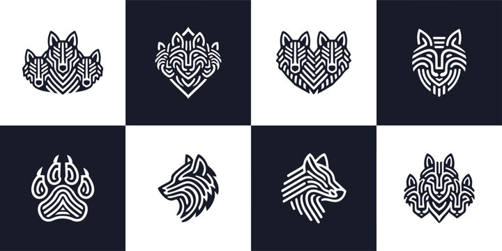 Wolf Geometric Logo Collection Minimalist Wildlife Branding