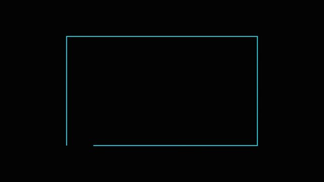 Abstract rectangle animation, neon turquoise color light frame glowing on black background, futuristic design