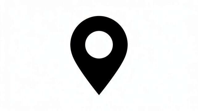 A sleek black map pointer location pin icon displayed prominently on a clean white background a modern graphic symbol for navigation and point of interest in di