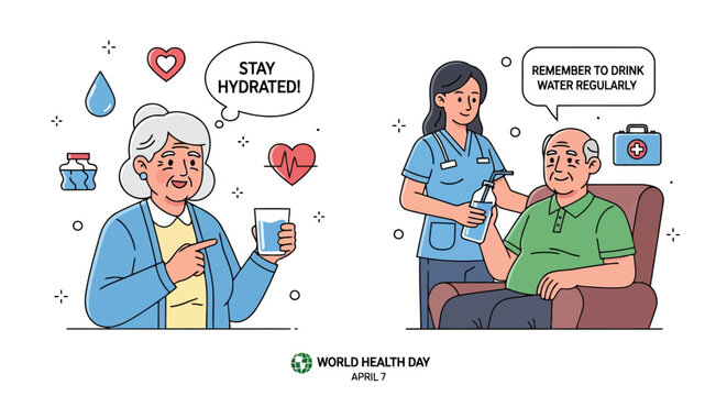 Nurse helping elderly man drink water for proper daily hydration