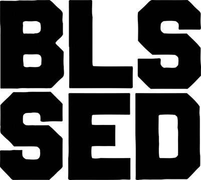Black bold block letters spelling b l e s e d arranged in a two by three grid on white background