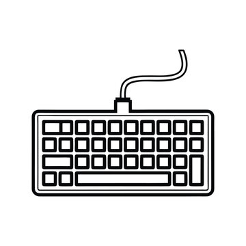 Simple line art illustration of a computer keyboard with a connected cable on a white background