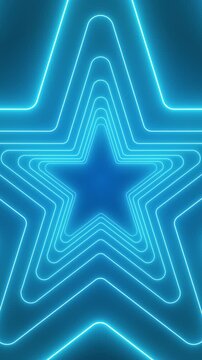 Vertical video animation of many stars in neon blue on dark background - abstract background - seamless loop.