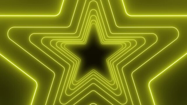 Video animation of many stars in neon yellow on dark background - abstract background - seamless loop.