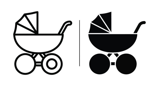 Baby carriage icon set, stroller symbol, pram sign, vector illustration
