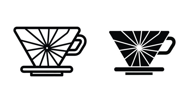Coffee dripper icon set, pour over coffee maker, vector illustration