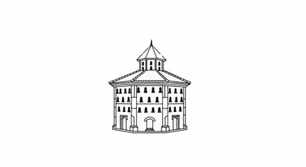 Obraz premium Detailed line drawing of a classical rotunda building with a domed roof