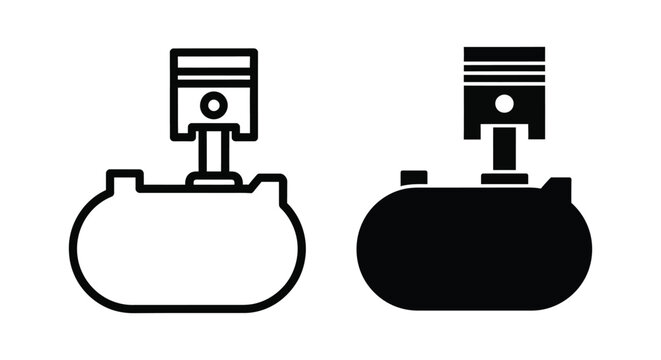 Piston and engine block icon set, mechanical part symbol, automotive repair service vector illustration